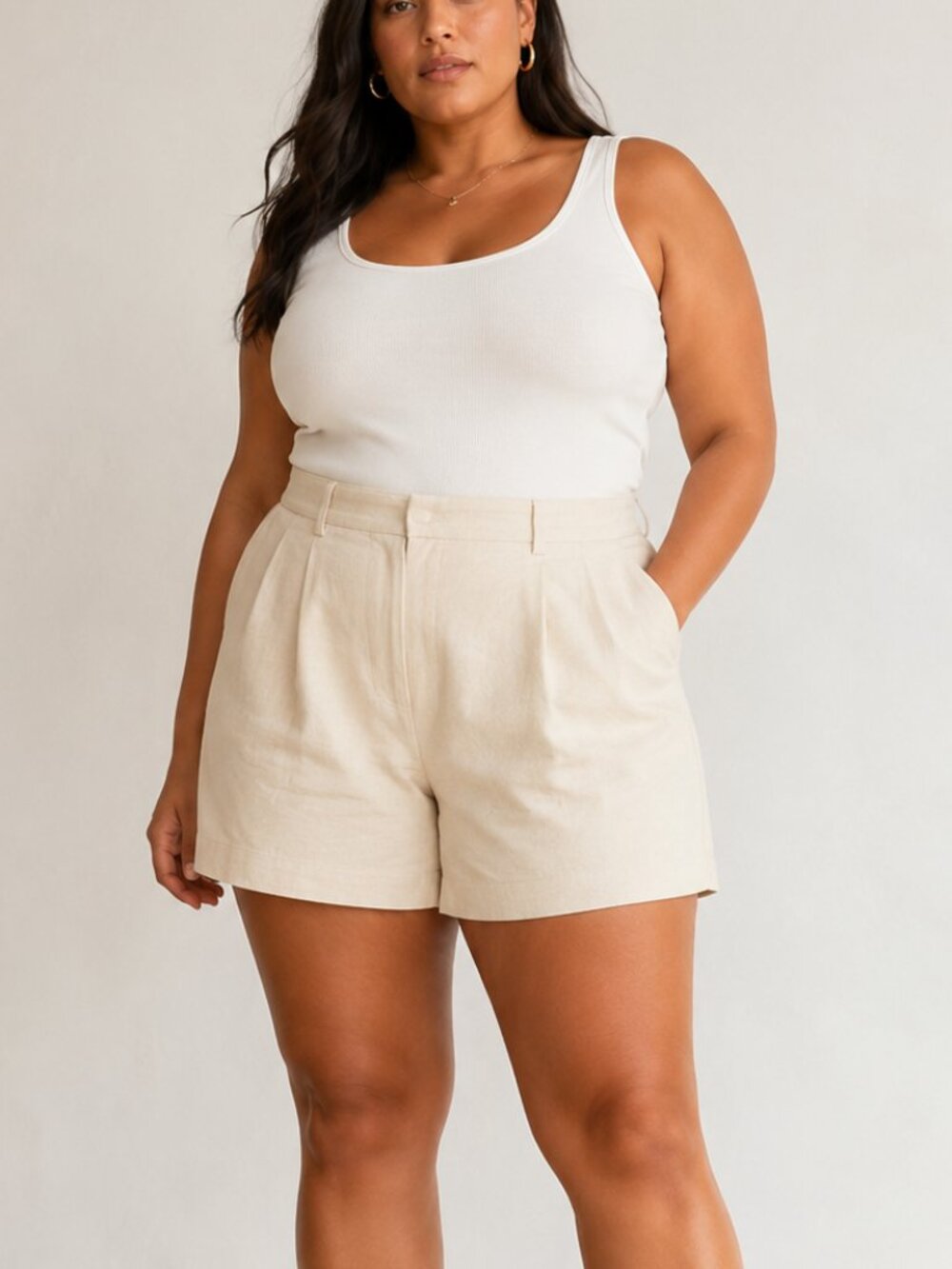Old Navy Womens 3X Pleated Linen Blend Taylor Shorts Tan Extra High Waist NEW